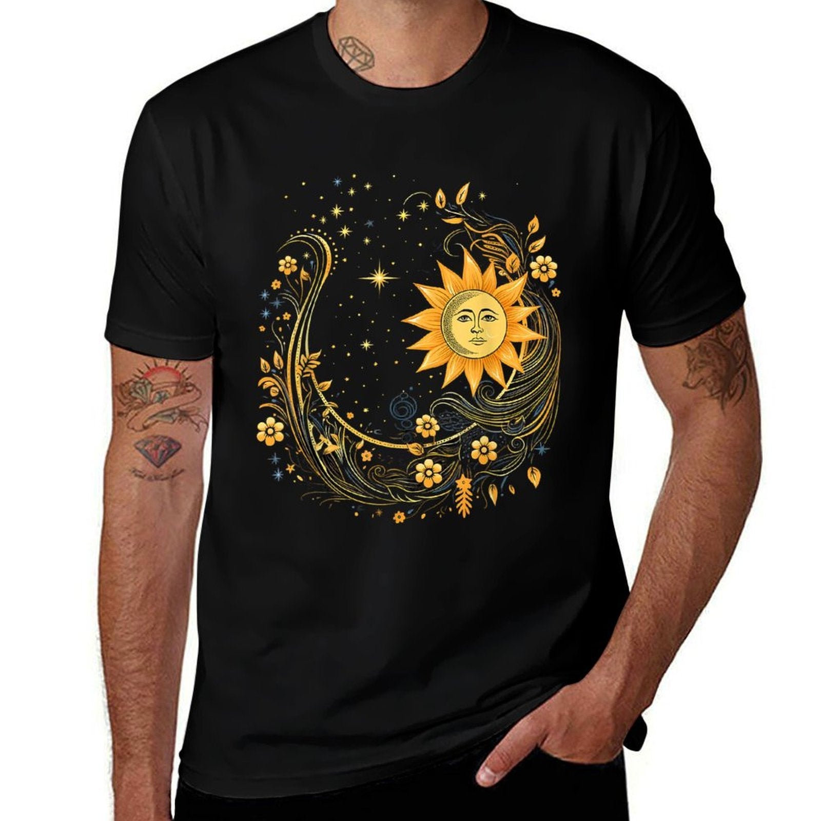 Mystic Sun And Moon Woman Mystical Flowers Aesthetic  Quick-drying T-Shirt