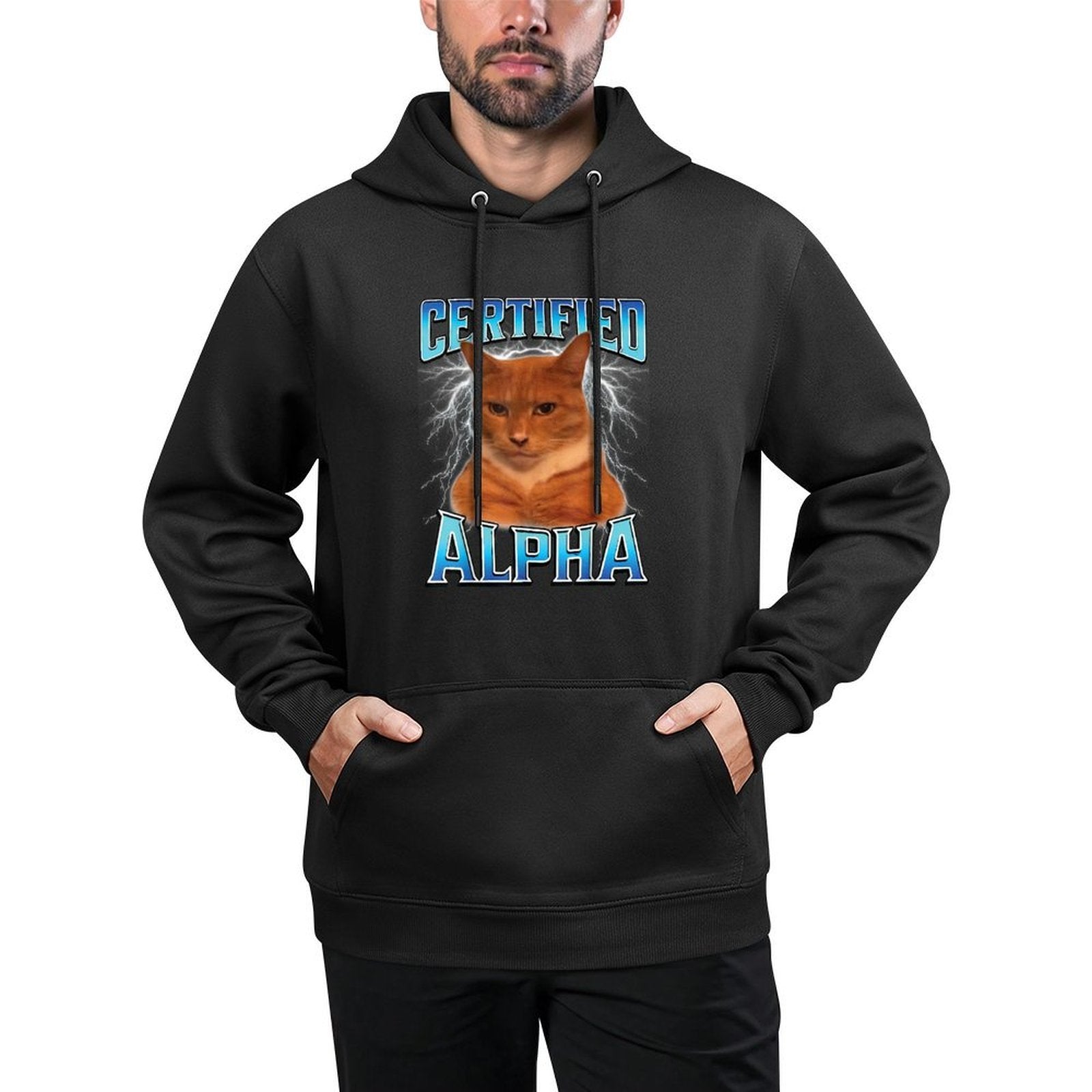 Certified Alpha Funny Staring Cat Meme Sarcastic Silly Cat for Men Women Kids Machine Washable Hoodie