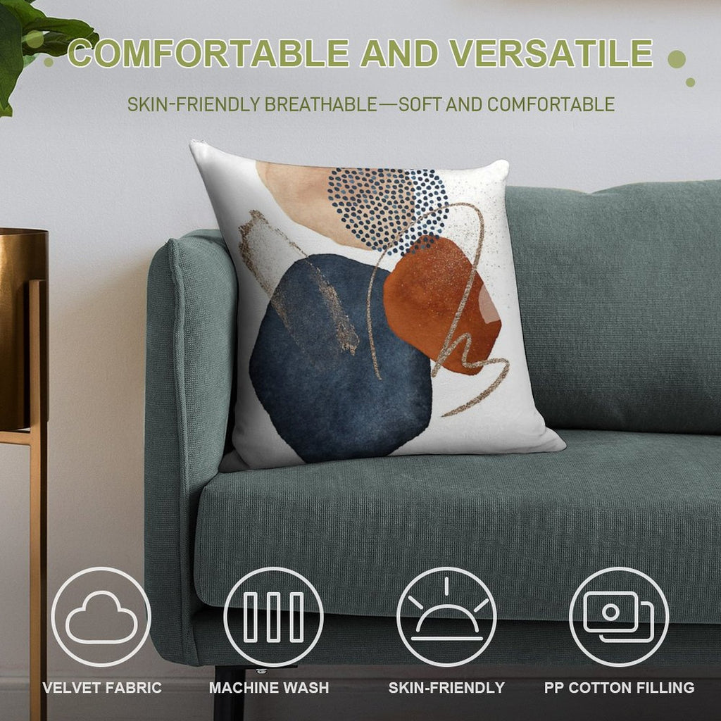 Modern Abstract Blush, Terra-Cotta And Navy Blue Soft Fade-Resistant Throw Pillow