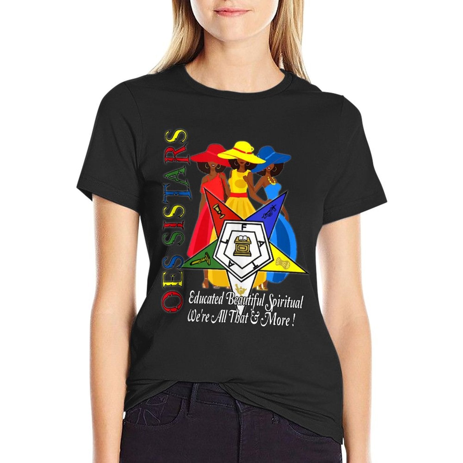 Order Of The Eastern Star OES Ring Diva Sistar of Color  Rolled Sleeves T-Shirt