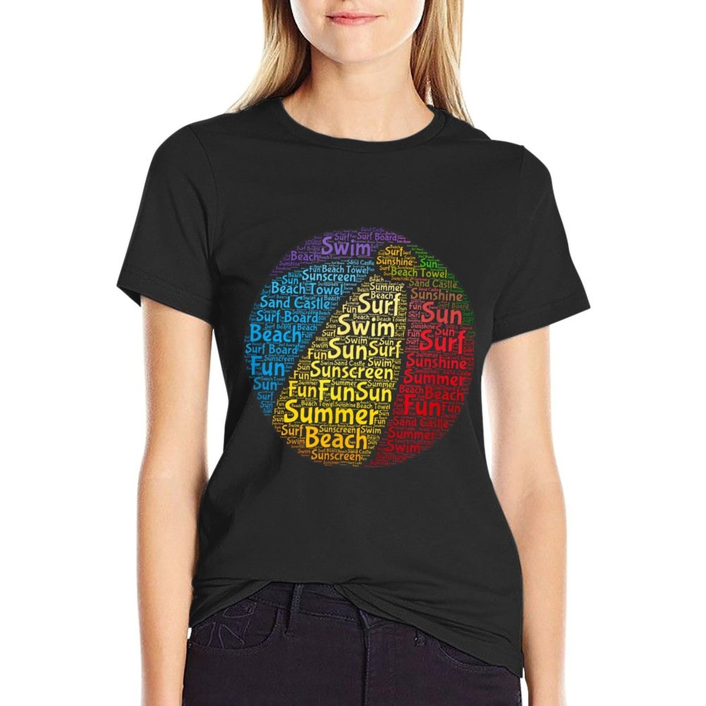 Summer Time By The Pool Beach Ball Word Cloud  Eco-friendly Material T-Shirt