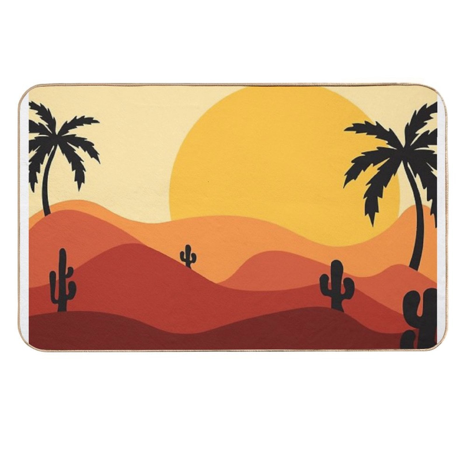 Sunset in The Desert with Cacti  Easy Maintenance Bath Mat