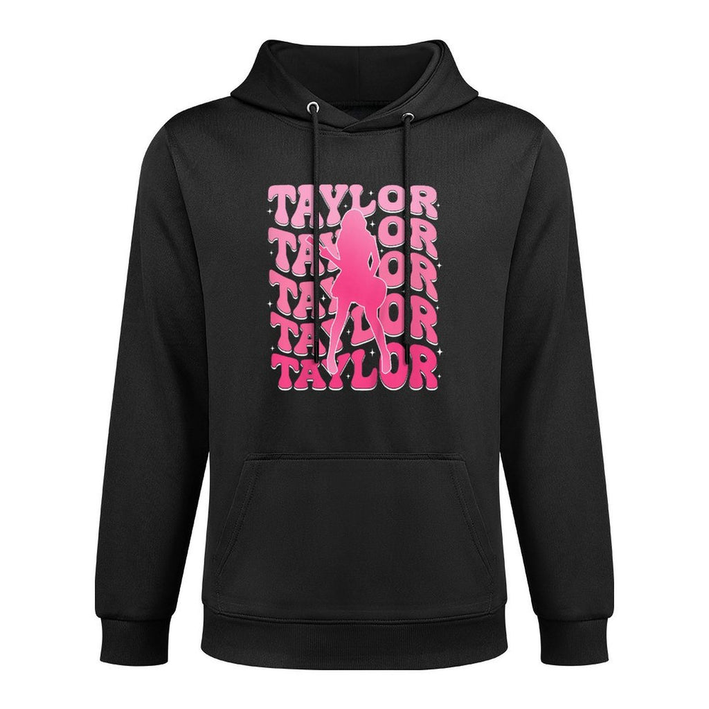 Kids Girl Retro Taylor First Name Personalized Groovy 80s Pink Layering Staple Hoodie