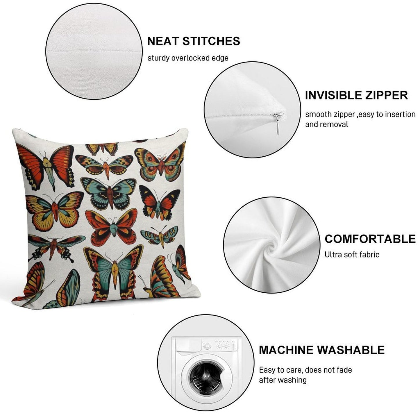 Butterflies Traditional Tattoo Flash Soft Fade-Resistant Throw Pillow