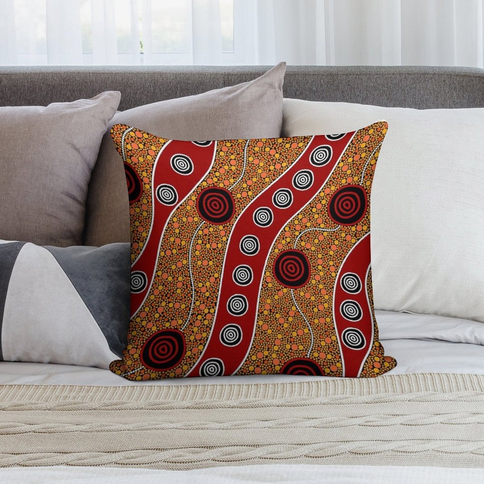 Authentic Aboriginal Art - Untitled Soft Shrink-Resistant Throw Pillow