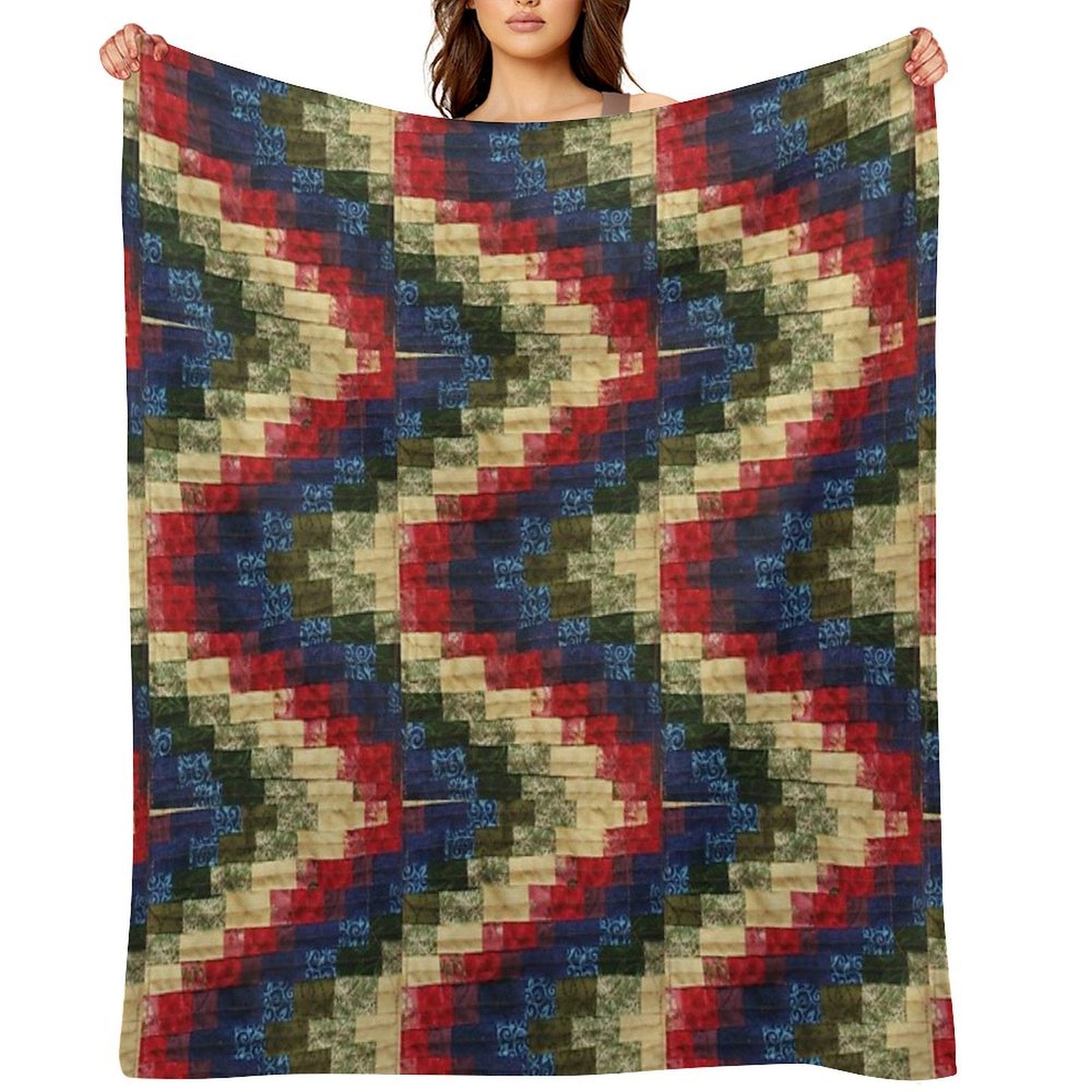 Patchwork Bargello Quilt Block Photo Anti-pilling Throw Blanket