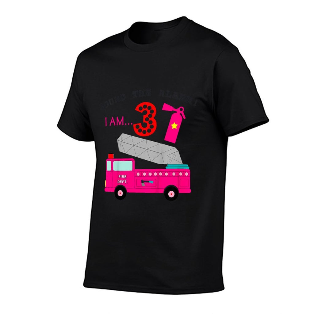 Kids Birthday Girls 3 Pink Fire Truck Three Year Old Third Party  Durable T-Shirt