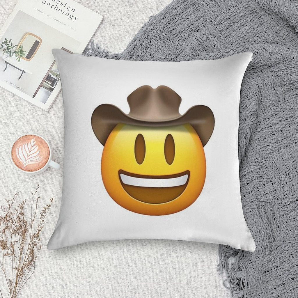 Cowboy Hat Smiley Face Emoji Soft Luxury Feel Throw Pillow
