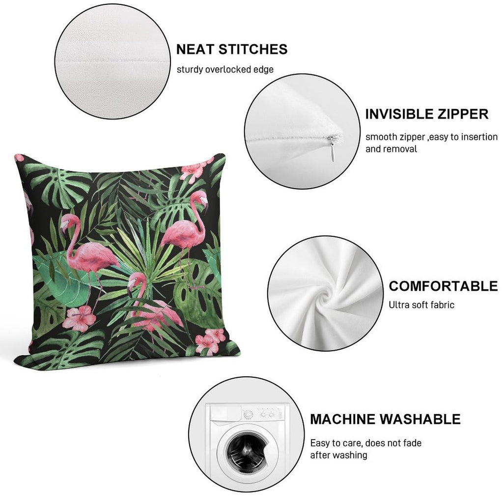 Palm Leave With Flamingo Pattern Soft Short Plush Fabric Throw Pillow