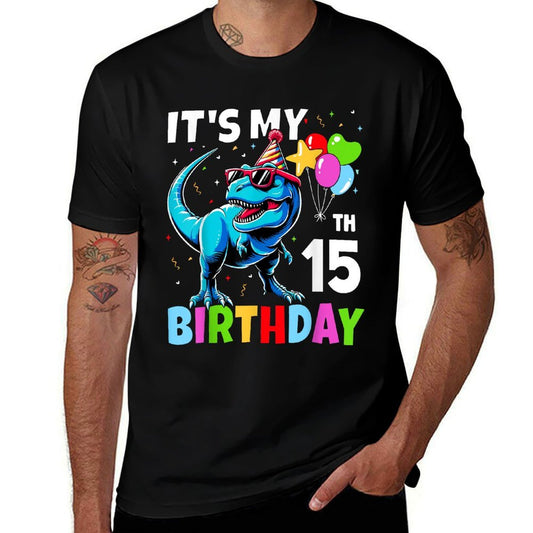 15th Birthday Boys 15yr 15 Year Old Dinosaur T-Rex  Quick-drying T-Shirt