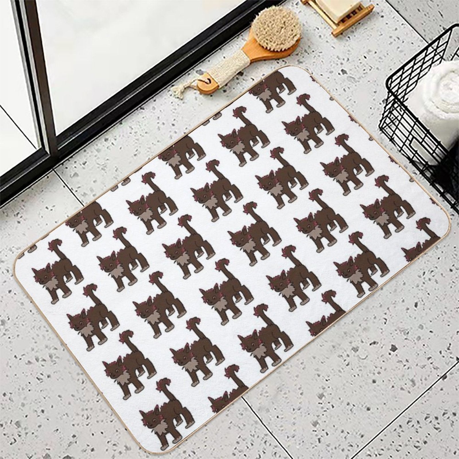 Spooked Brown Cat with Pink Highlights  Easy Maintenance Bath Mat