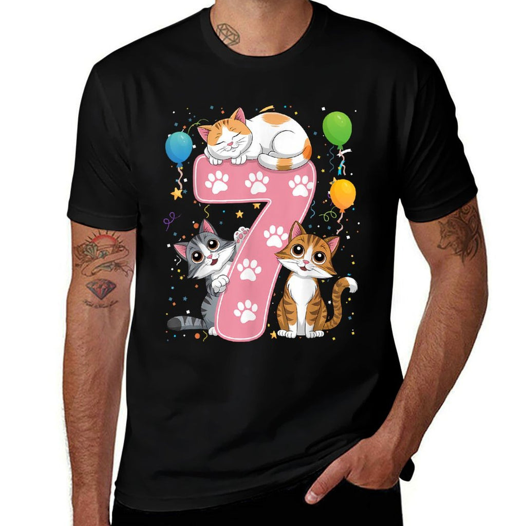 Kids 7th Birthday Girl Cats Outfit 7 Years Old  Quick-drying T-Shirt