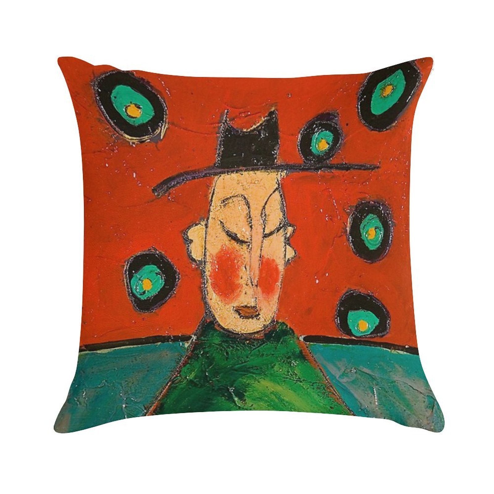 Monk Red And Turquoise Soft Hidden Zipper Throw Pillow