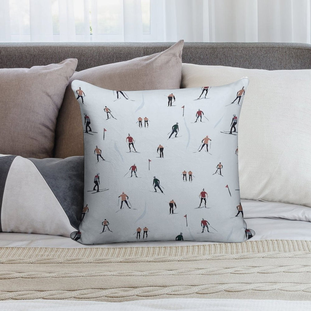 Skier Print Soft Luxury Feel Throw Pillow