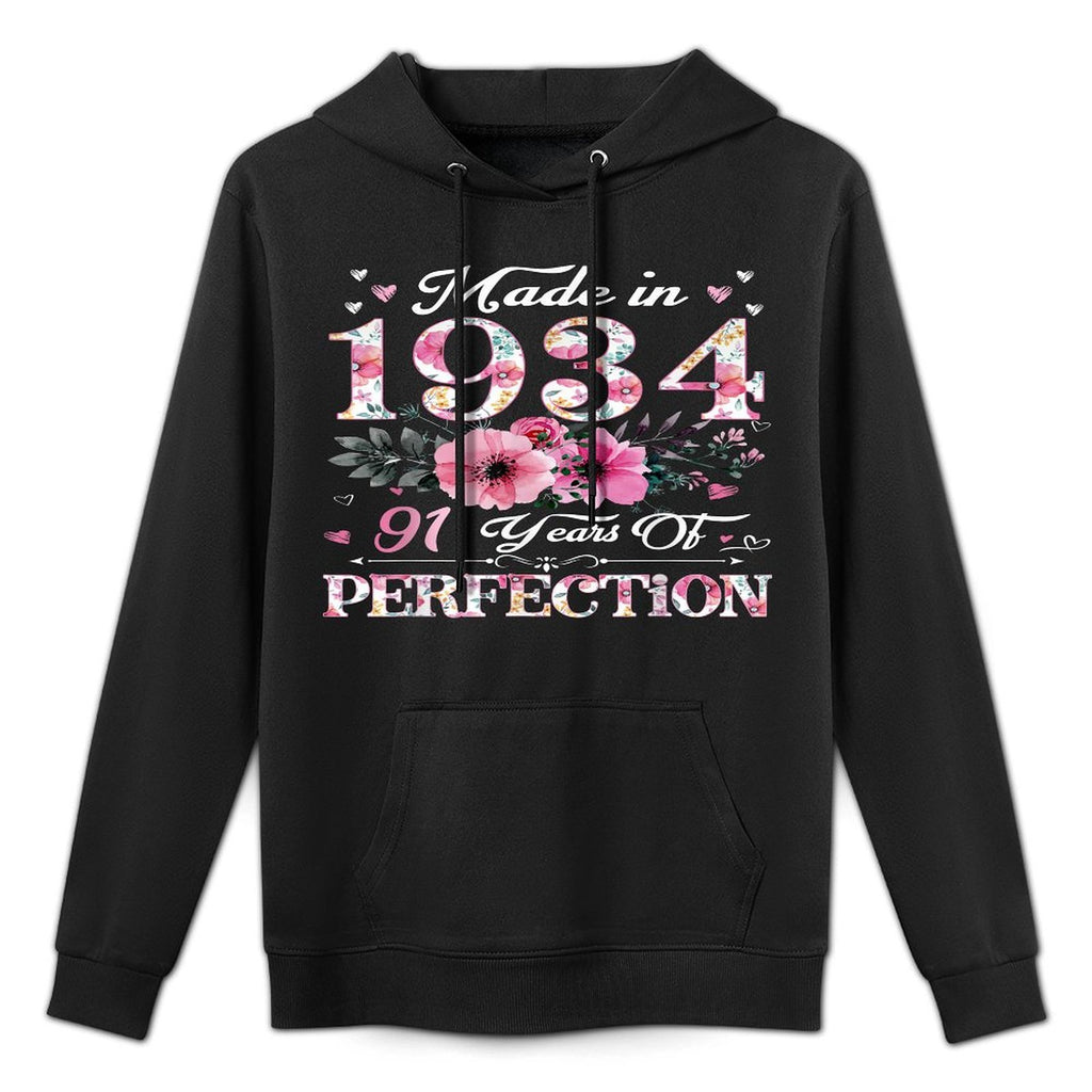 91 Year Old Made In 1934 Floral 91st Birthday Gift For Women Breathable Fabric Hoodie