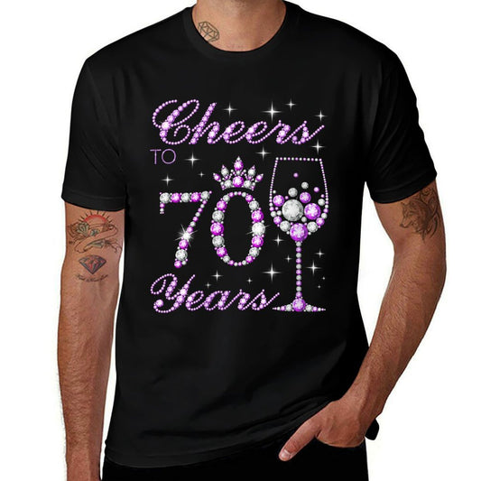Womens Cheers to 70 Years Old Women Purple Crown 70th Birthday  Summer-ready Fabric T-Shirt