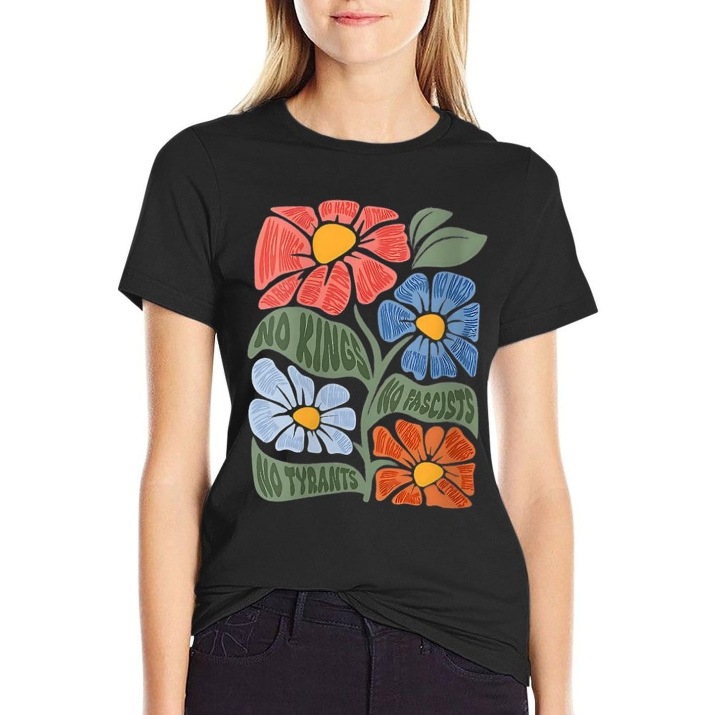 Womens No Kings No Fascists No Tyrants No Nazis  Cotton T-Shirt