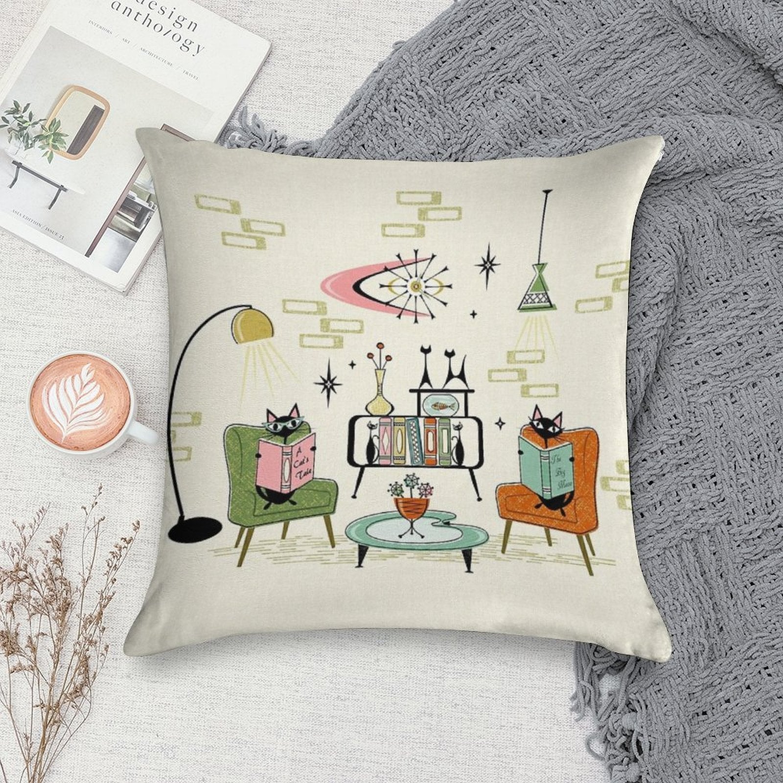 Cozy Cats' Den ©studioxtine Soft Gift Ready Throw Pillow