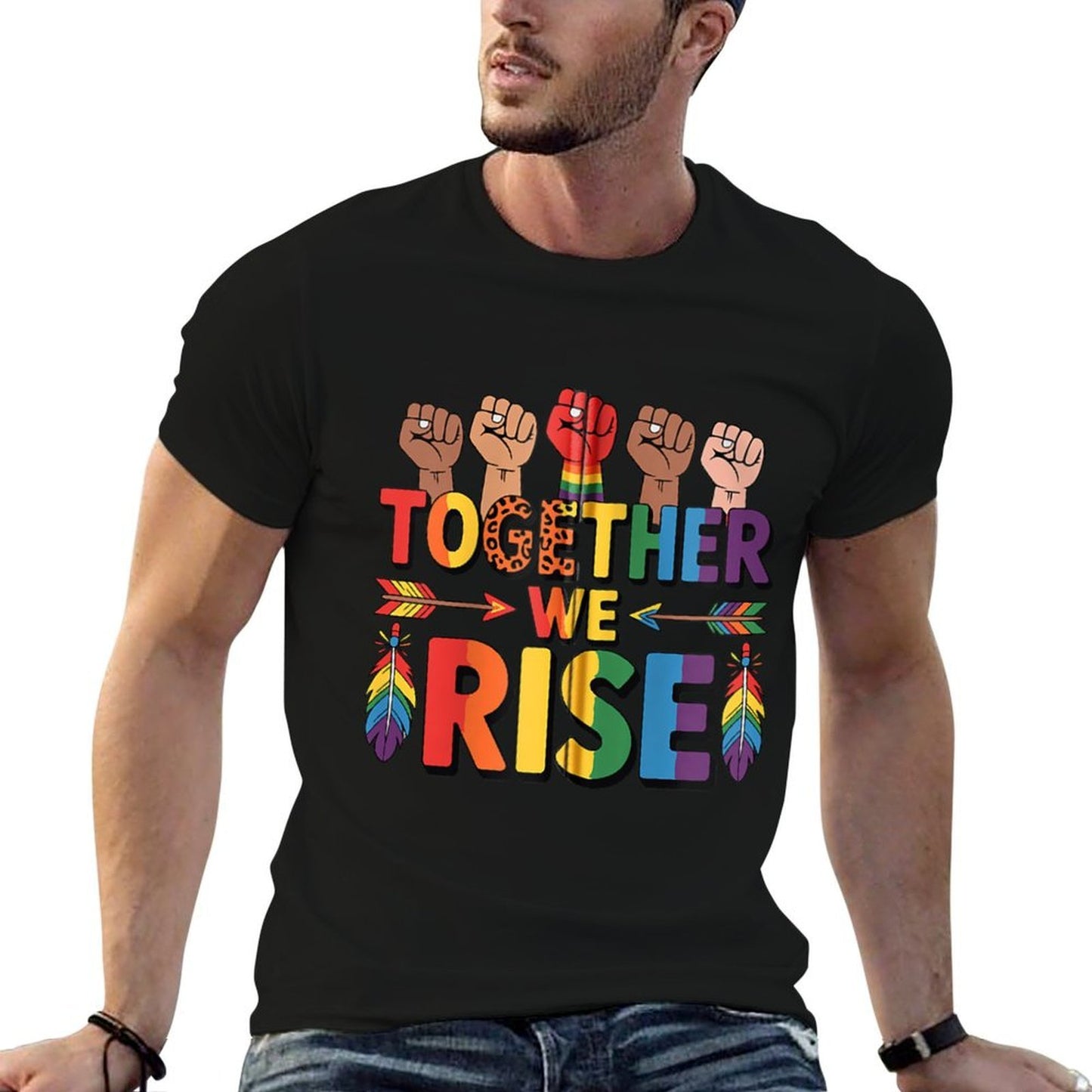 Together We Rise LGBT Pride Rainbow Zip  Fade-proof Color T-Shirt