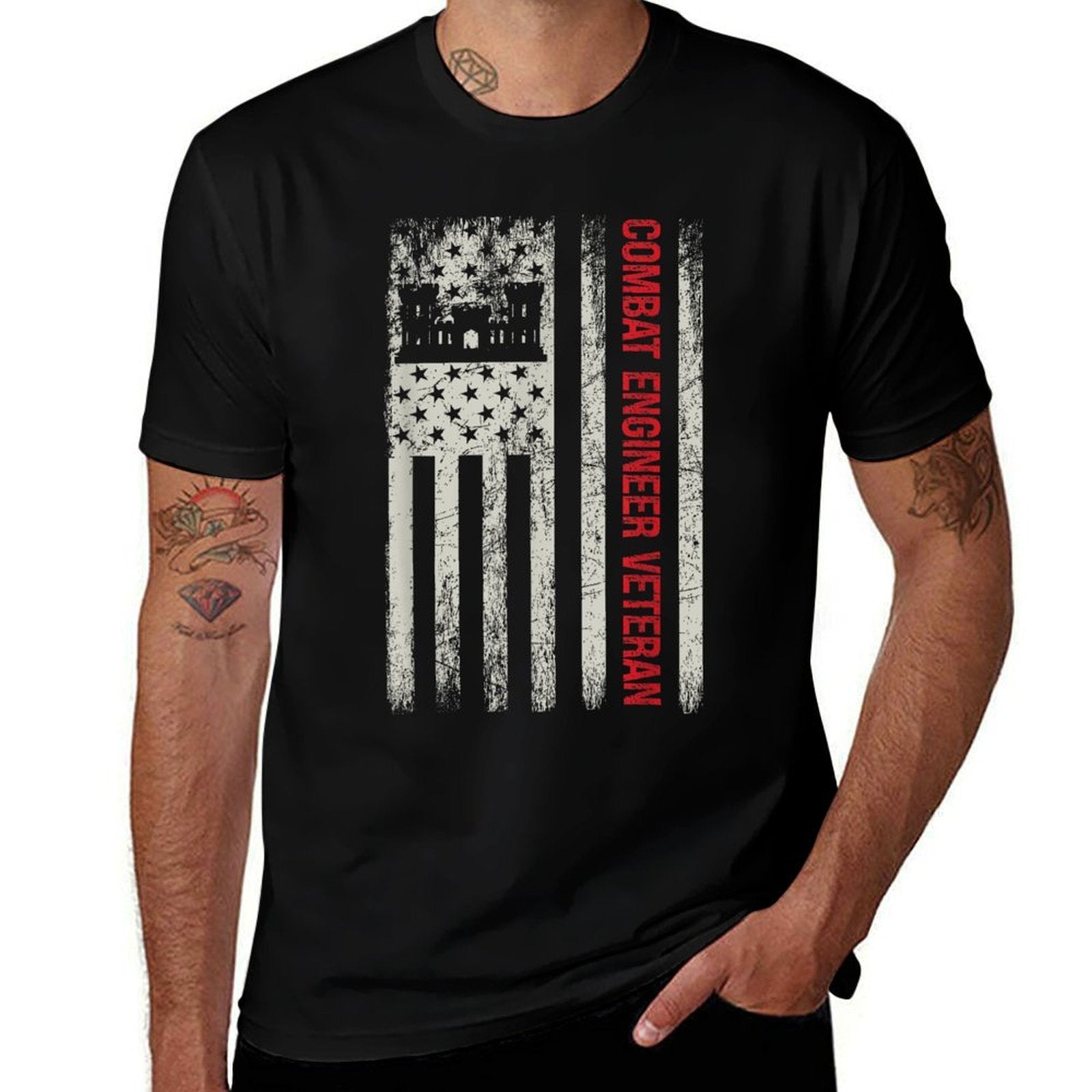 Combat Engineer Veteran Engineering Veteran's Day  Ribbed Collar T-Shirt