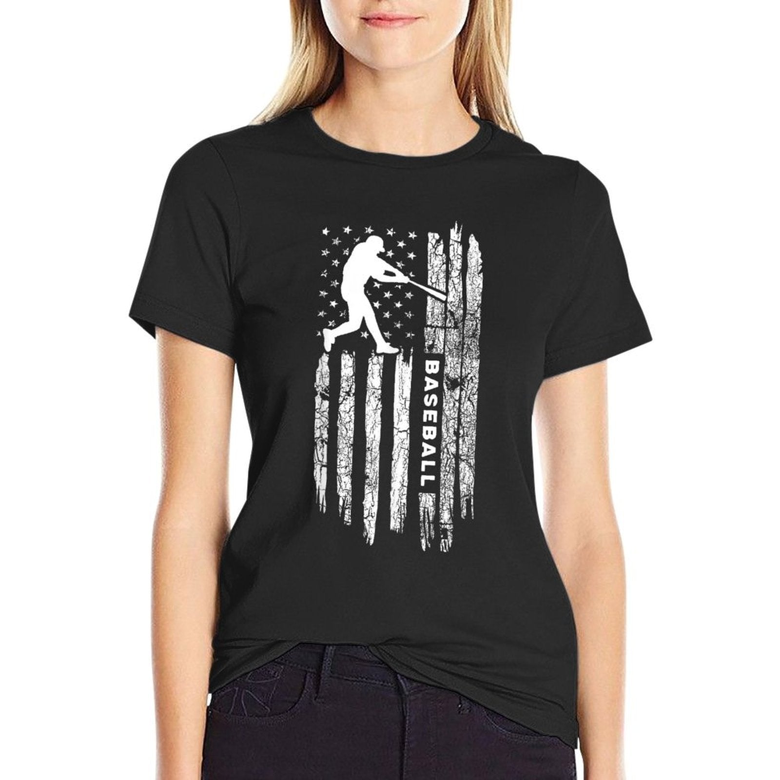 American Flag Baseball Apparel - Vintage Baseball  Easy-care T-Shirt