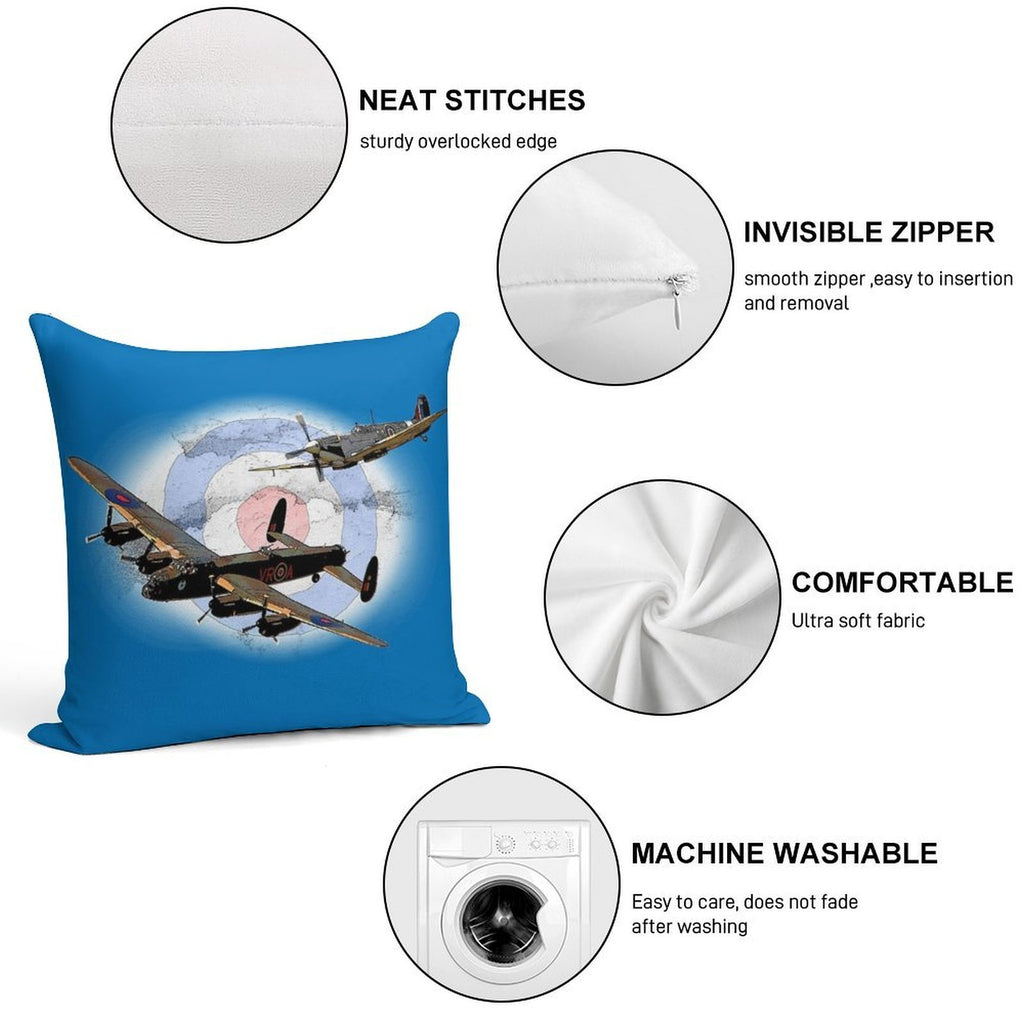 SPITFIRE AND LANCASTER Aircraft Soft Home Decor Throw Pillow