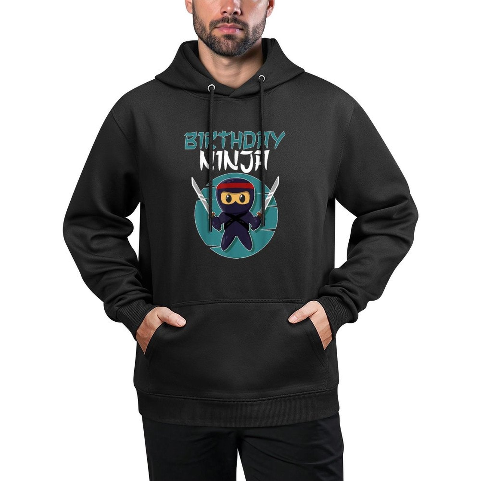 Birthday Ninja Gift Boy Birthday Boy Ninja Gift - Black - Unisex - Small - - Cartoon Pattern - Modern Style - Birthday Occasion Layering Staple Hoodie