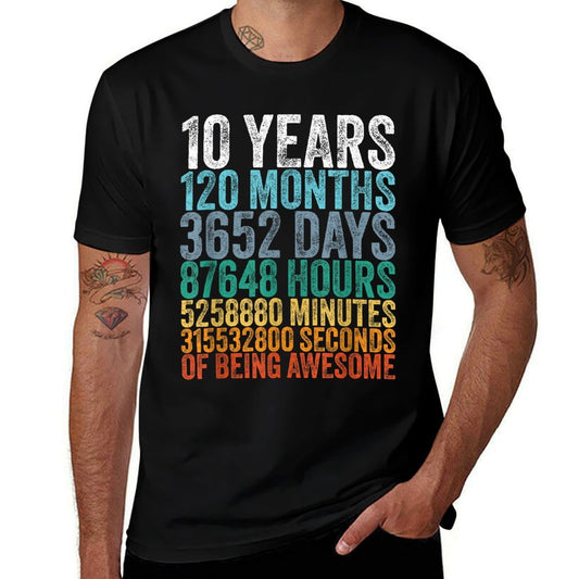 10 Year Old BDay Decorations Son Boy 10yr 10th Birthday  Cotton T-Shirt