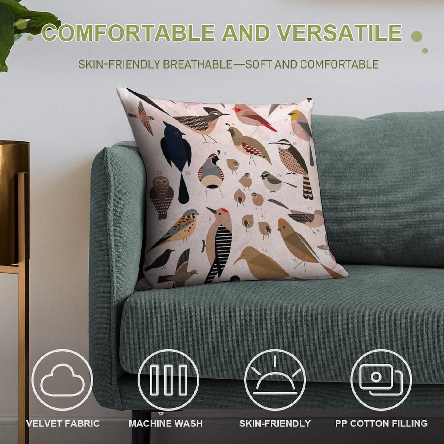 Sonoran Birds Soft Reinforced Edging Throw Pillow