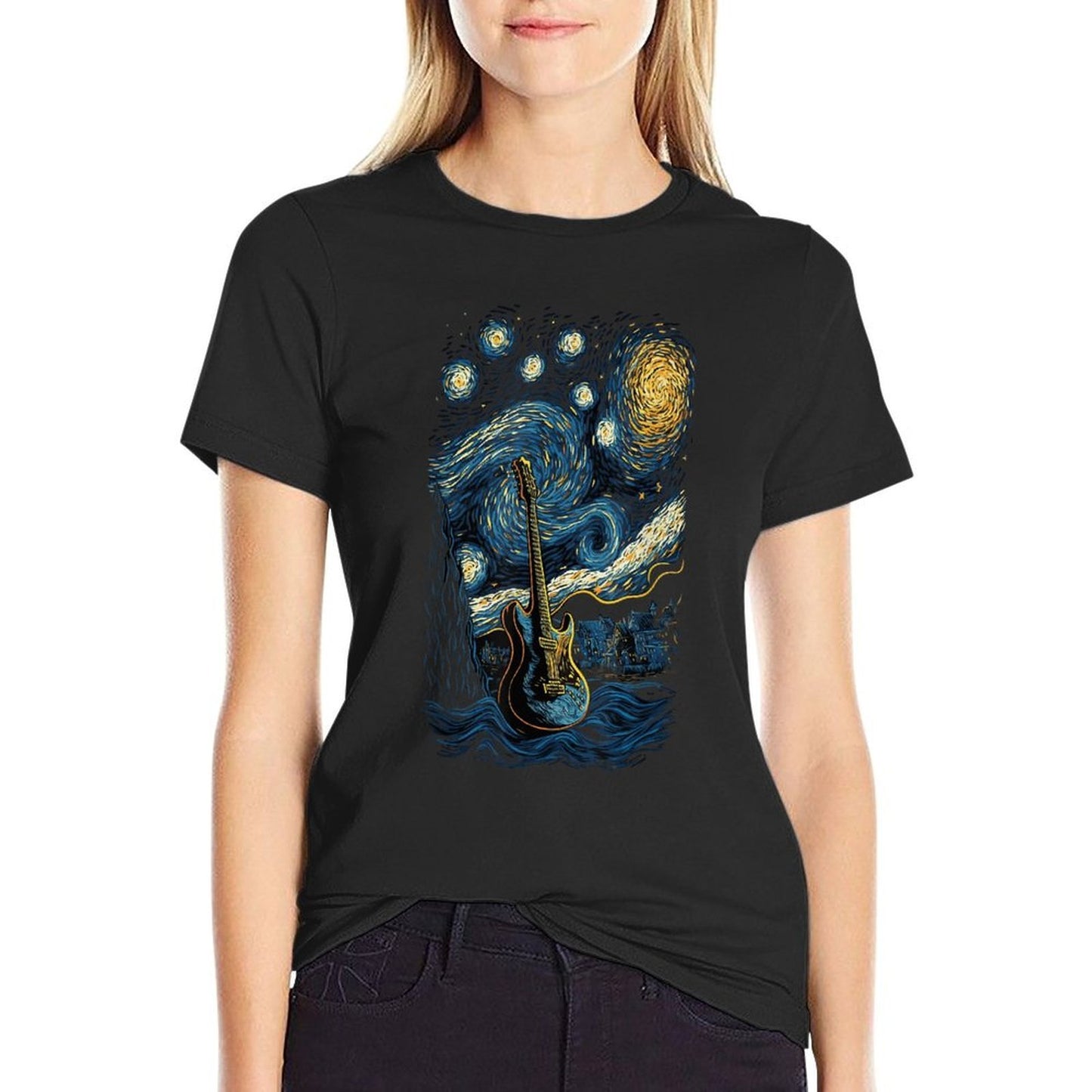 Starry Guitar Gifts Guitarist Rock Concert Festival Guitar Comfortable T-Shirt