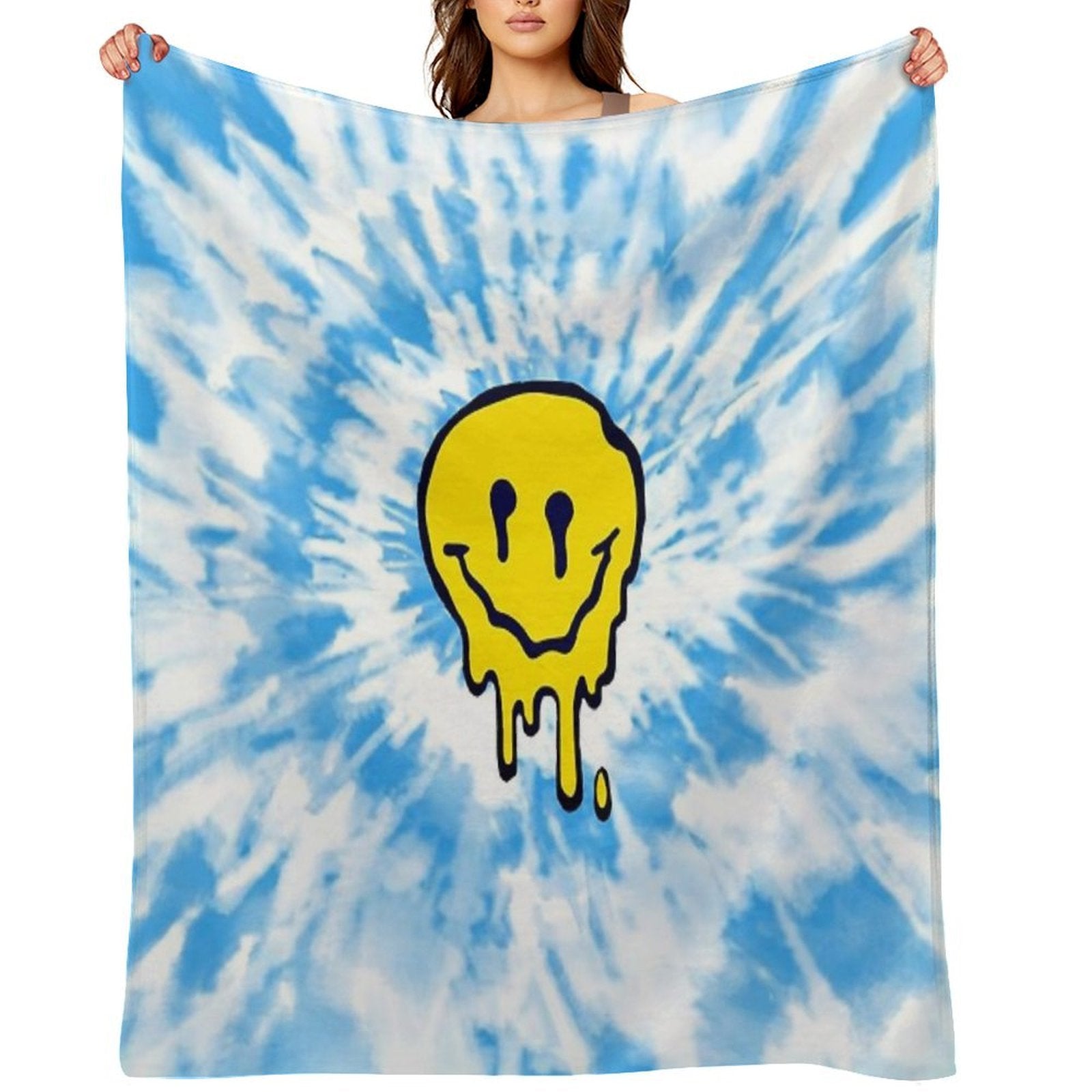 Moody Light Blue Tie Dye Smiley Face ) Comfort Throw Blanket