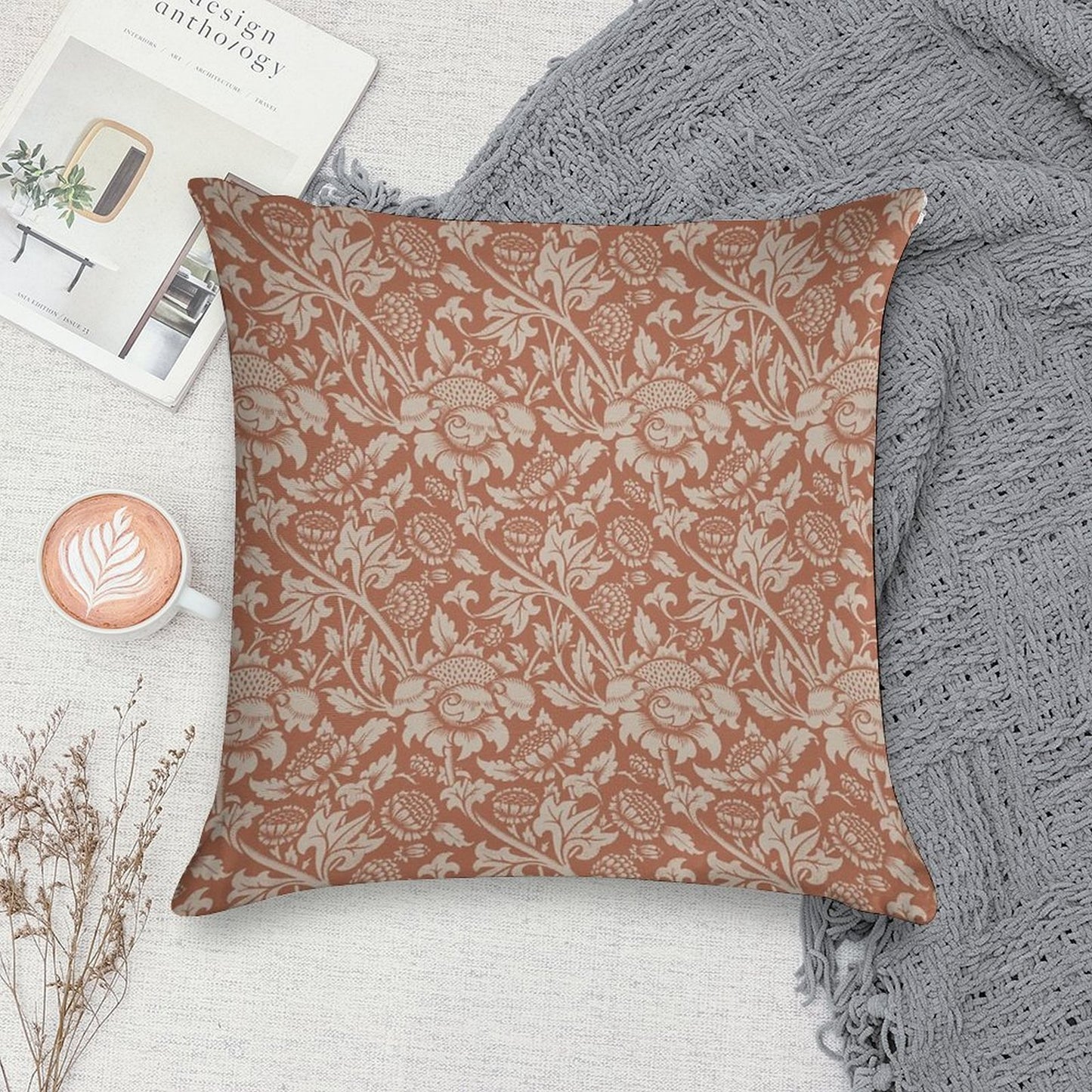Vintage Floral Rust Soft Style Accent Throw Pillow