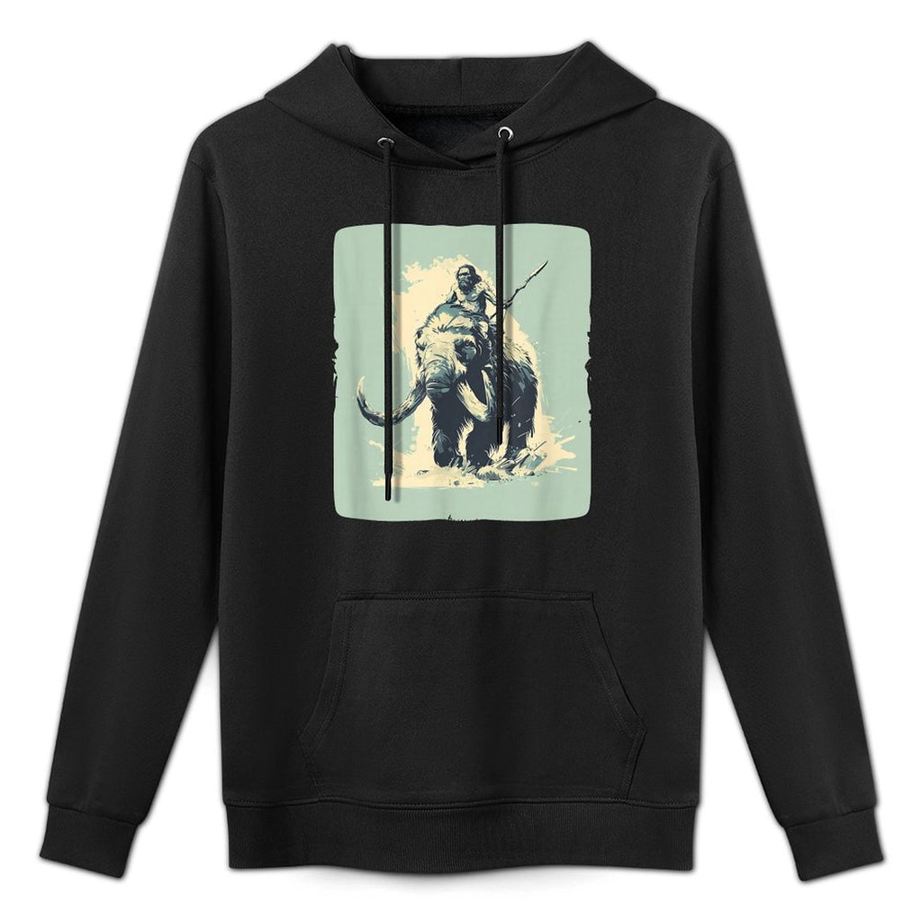Cool Neanderthal Riding Mammoth in Cold Colors Costume Layering Staple Hoodie
