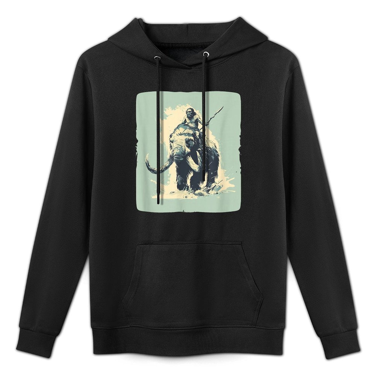 Cool Neanderthal Riding Mammoth in Cold Colors Costume Layering Staple Hoodie