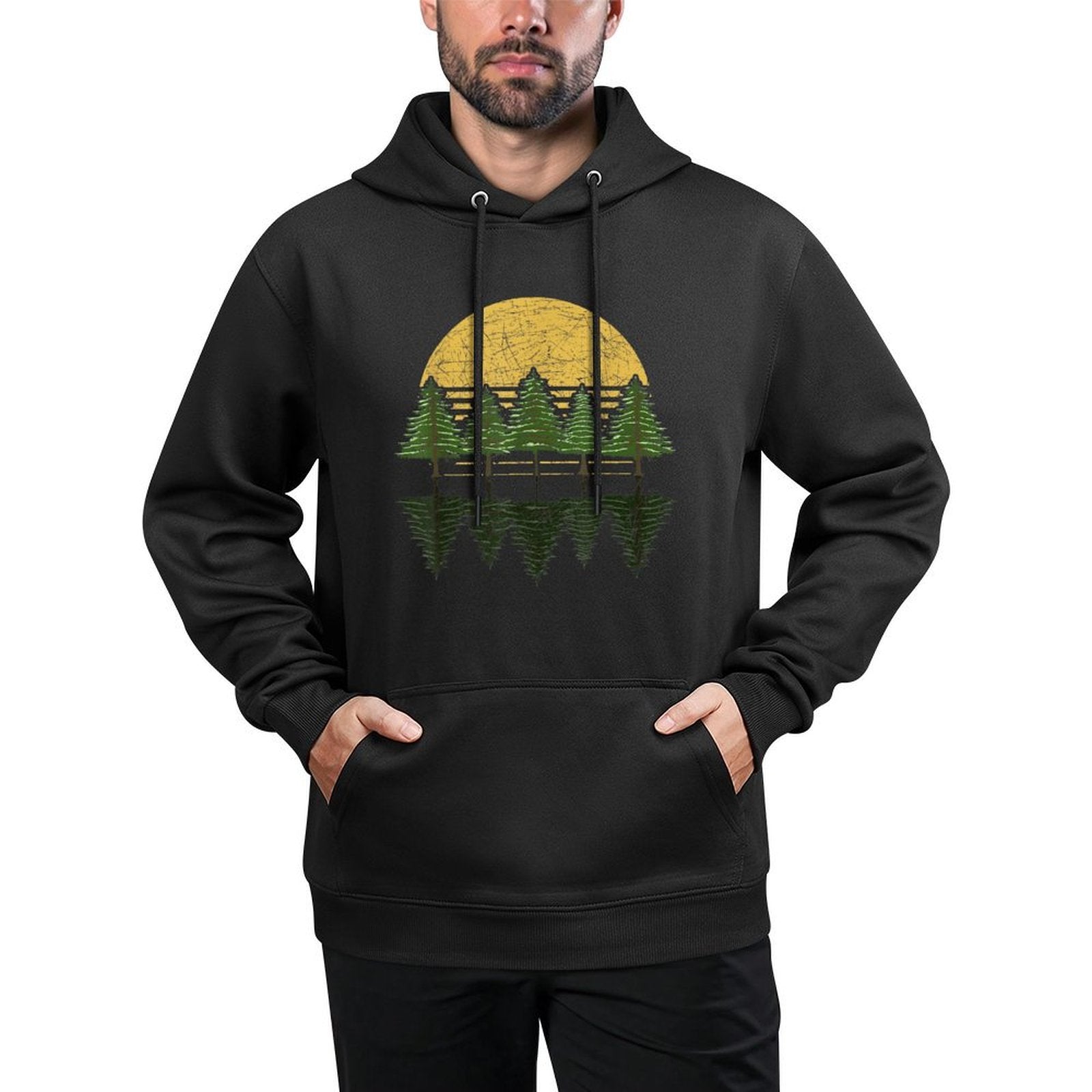 Outdoor Forest Reflection Trees Wildlife Retro Nature Kangaroo Pocket Hoodie