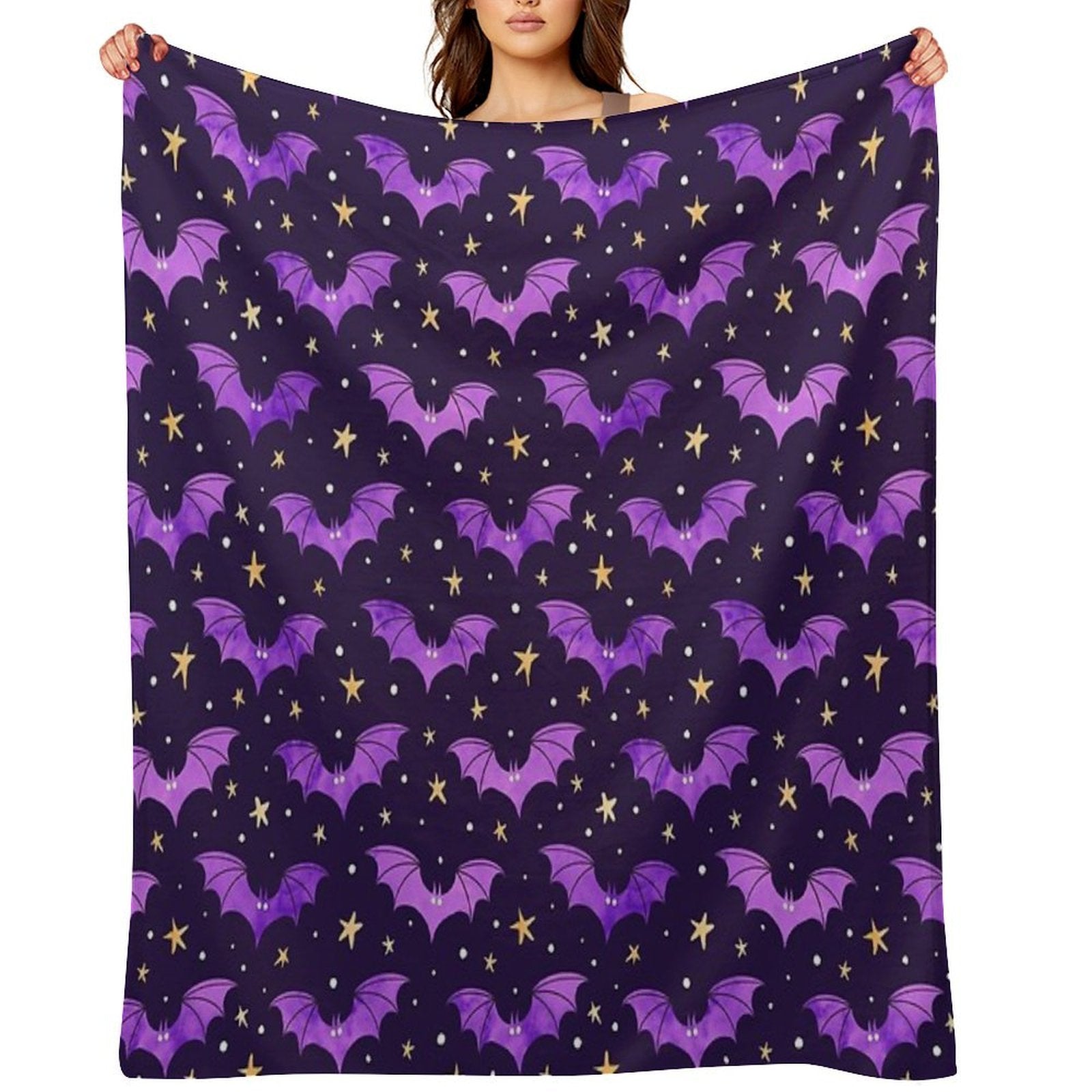 Watercolor Bats Purple on Black Comfort Throw Blanket