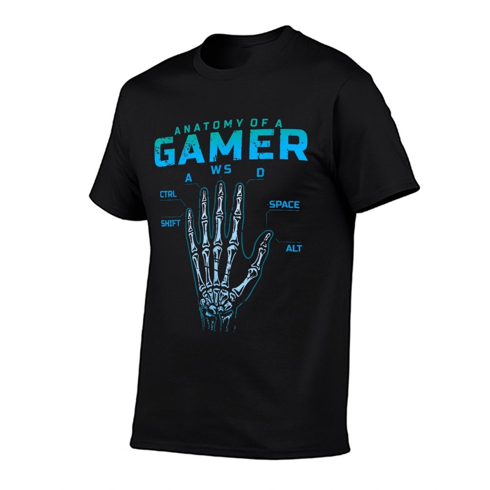 Anatomy of A Gamer Skeleton Hand Video Game WASD  Rolled Sleeves T-Shirt