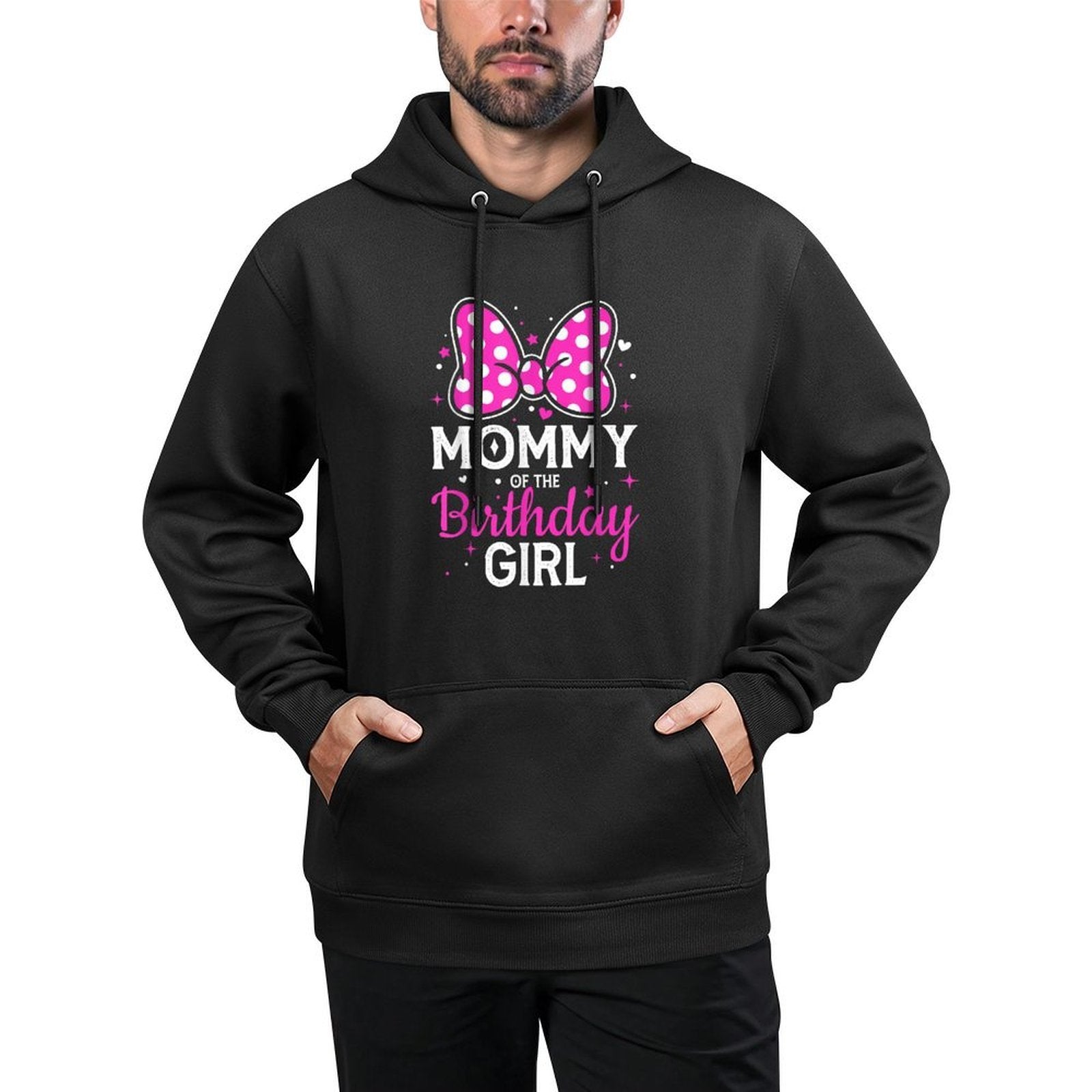 Daddy of The Birthday Girl Cute Pink Bow Family Matching Versatile Streetwear Hoodie