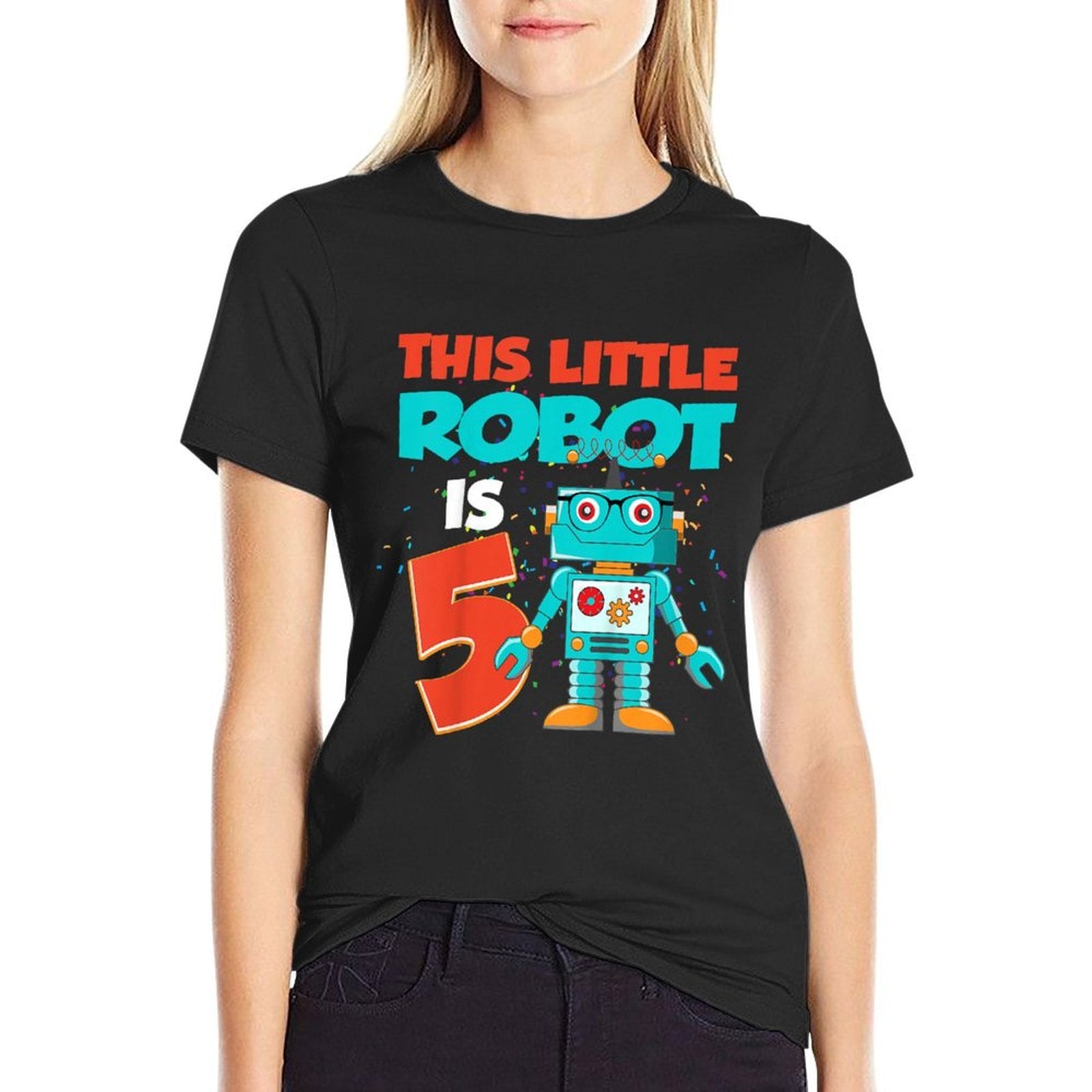Kids This Little Robot Is 5 Year Old Cute 5th Birthday Boy  Odor-resistant T-Shirt