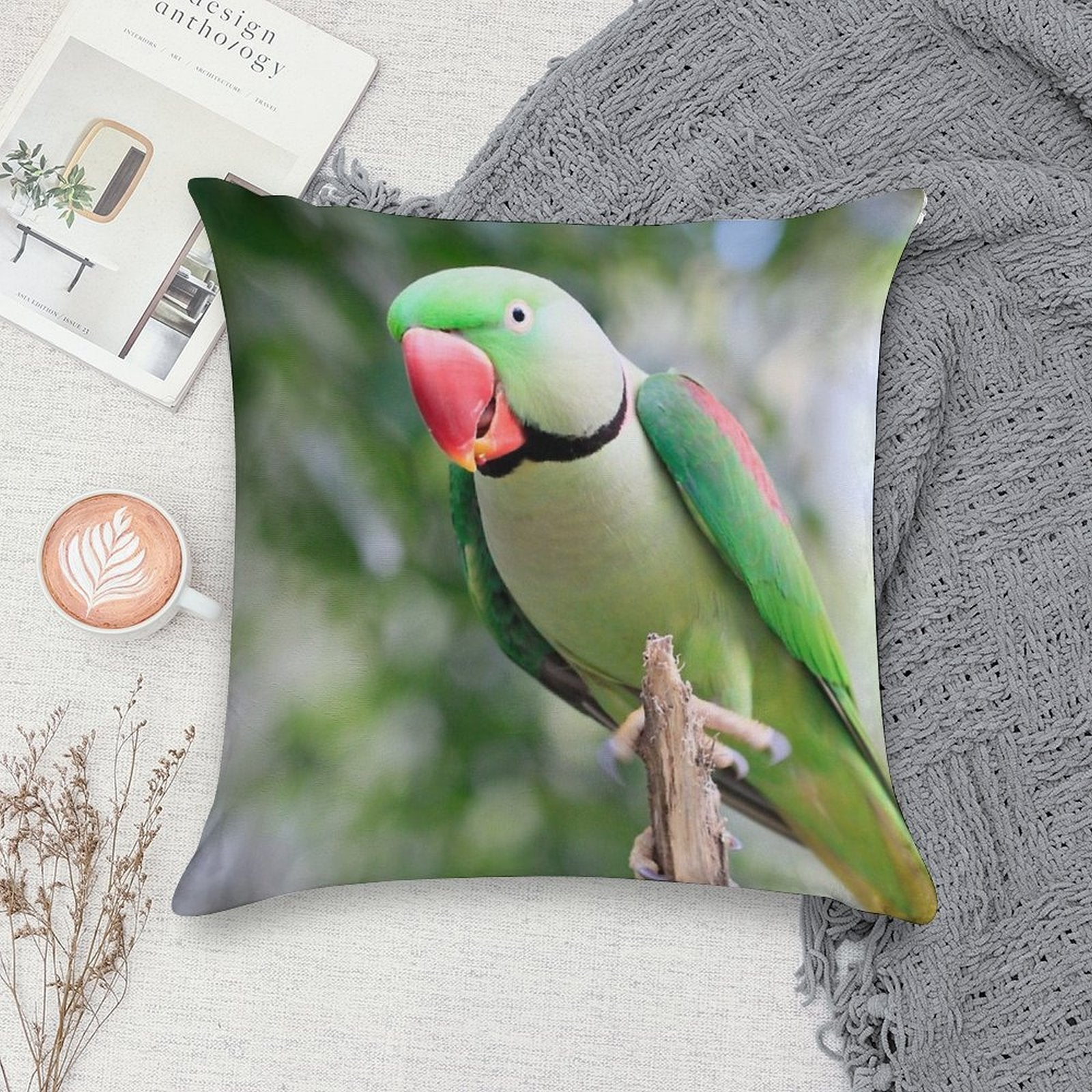 Alexandrine Parrot Soft Ultra-Soft Texture Throw Pillow