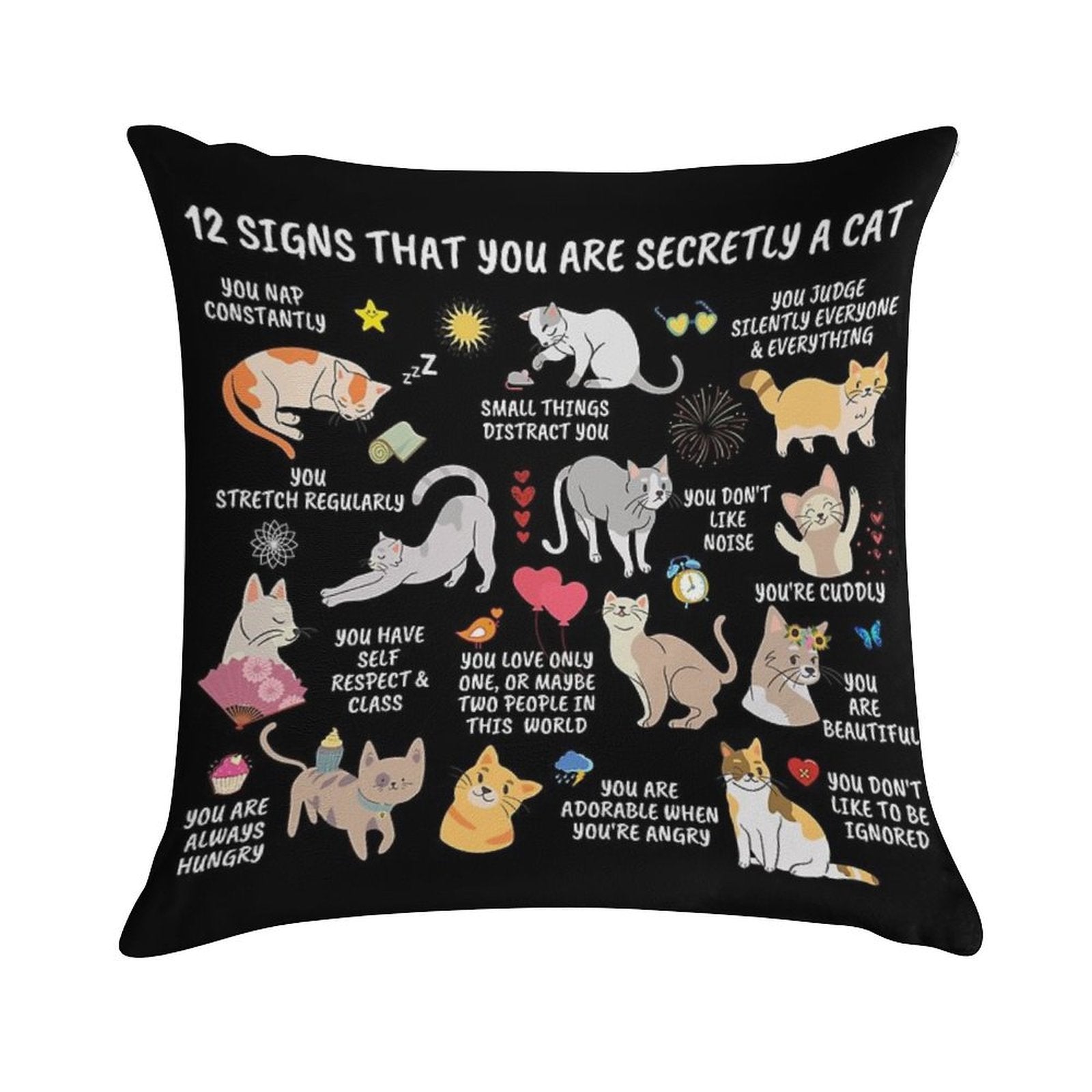 12 Signs That You Are Secretly A Cat Gifts For Cat Lovers Crazy Cat Lady Cat Home Decor Notebook Soft Short Plush Fabric Throw Pillow