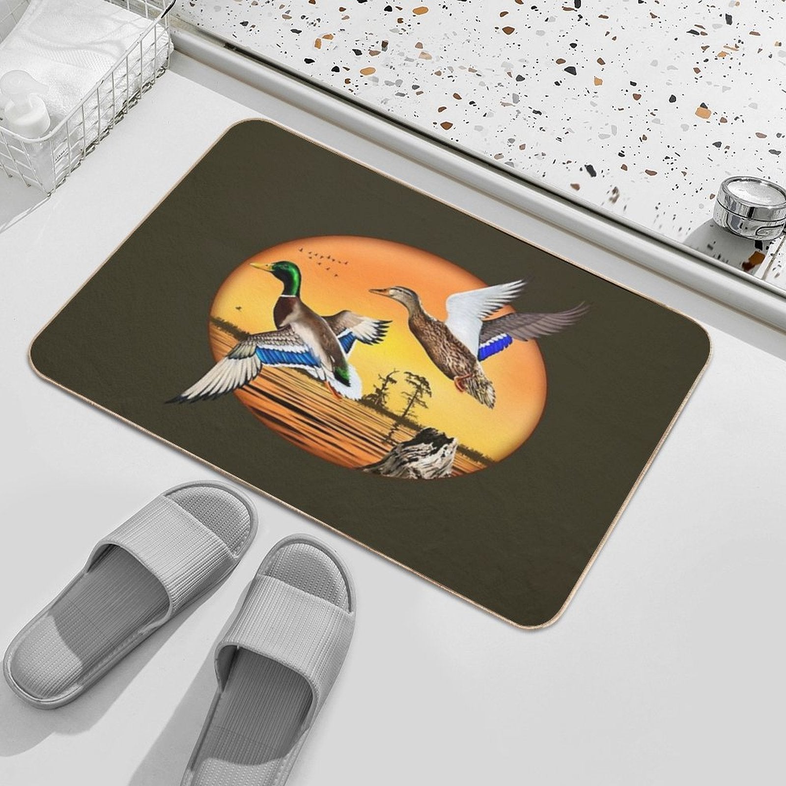 Mallard Ducks at Sunset  Easy To Clean Bath Mat